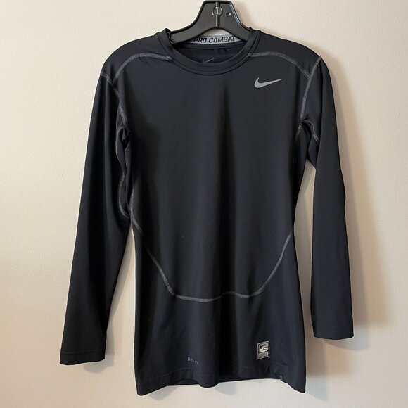 Mens Black Size M Nike Pro Combat Dri Fit Long Sleeve Shirt - Picture 1 of 4